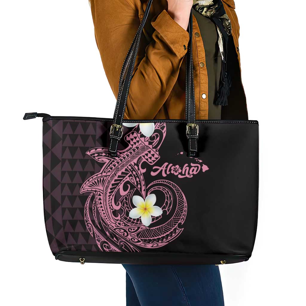 Aloha Hammerhead Shark Leather Tote Bag Vivacious Pink Hawaiian Kakau Tribal Tattoo LT9 - Polynesian Pride