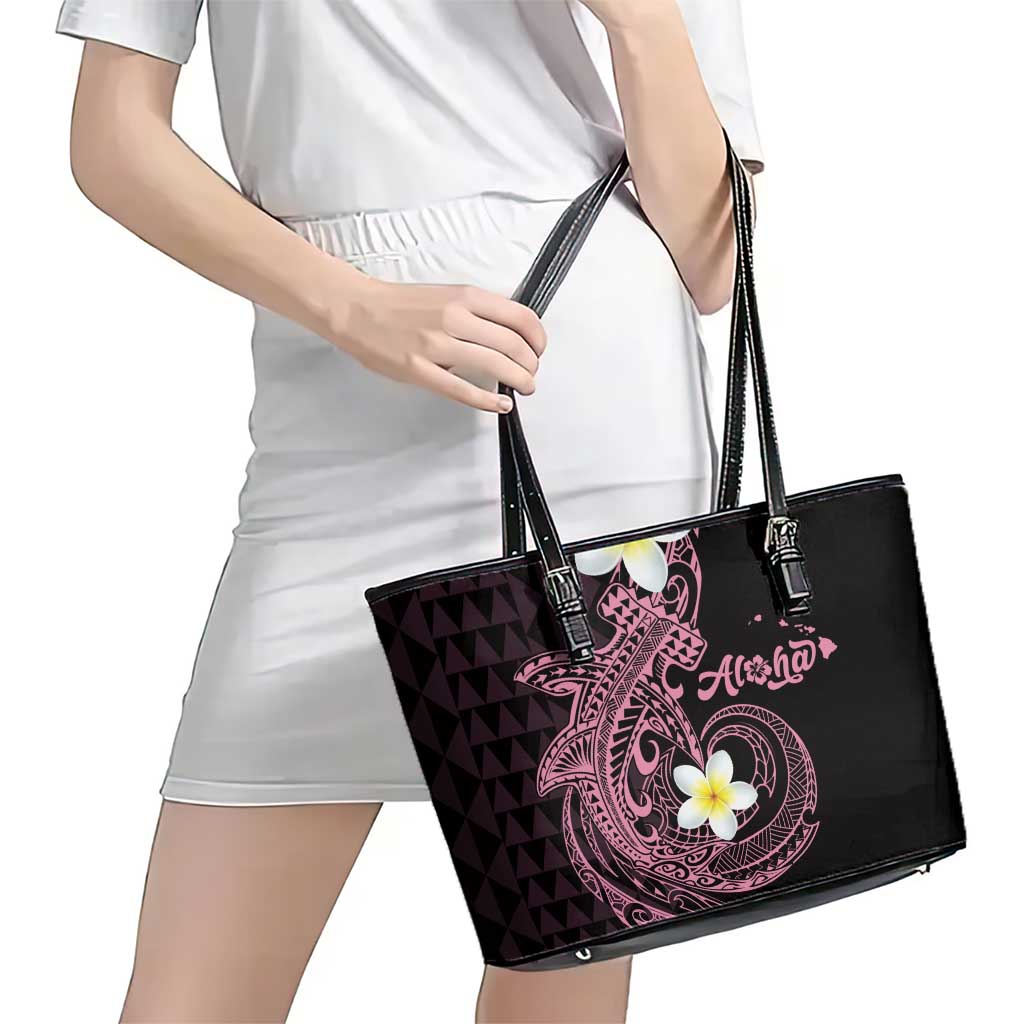 Aloha Hammerhead Shark Leather Tote Bag Vivacious Pink Hawaiian Kakau Tribal Tattoo LT9 - Polynesian Pride