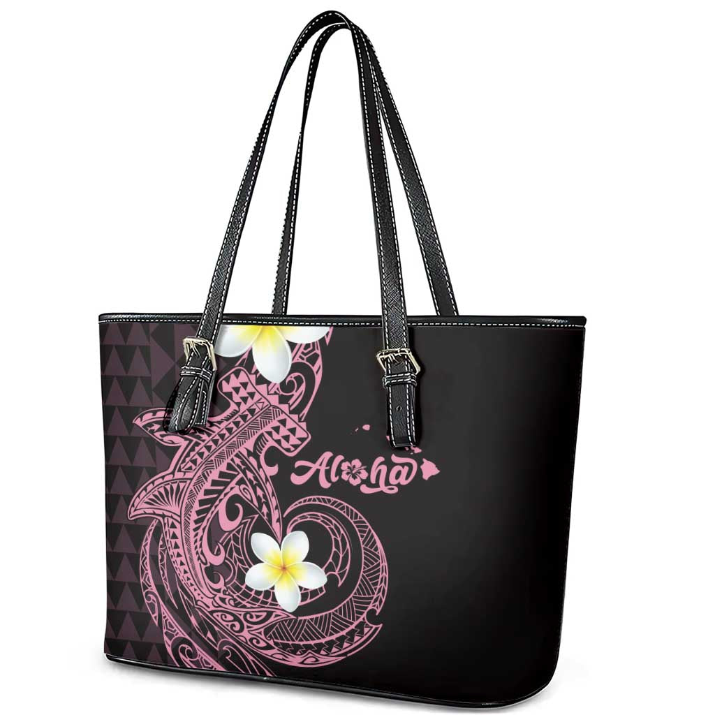 Aloha Hammerhead Shark Leather Tote Bag Vivacious Pink Hawaiian Kakau Tribal Tattoo LT9 - Polynesian Pride