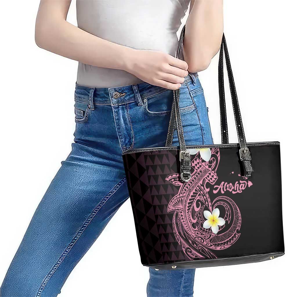 Aloha Hammerhead Shark Leather Tote Bag Vivacious Pink Hawaiian Kakau Tribal Tattoo LT9 - Polynesian Pride