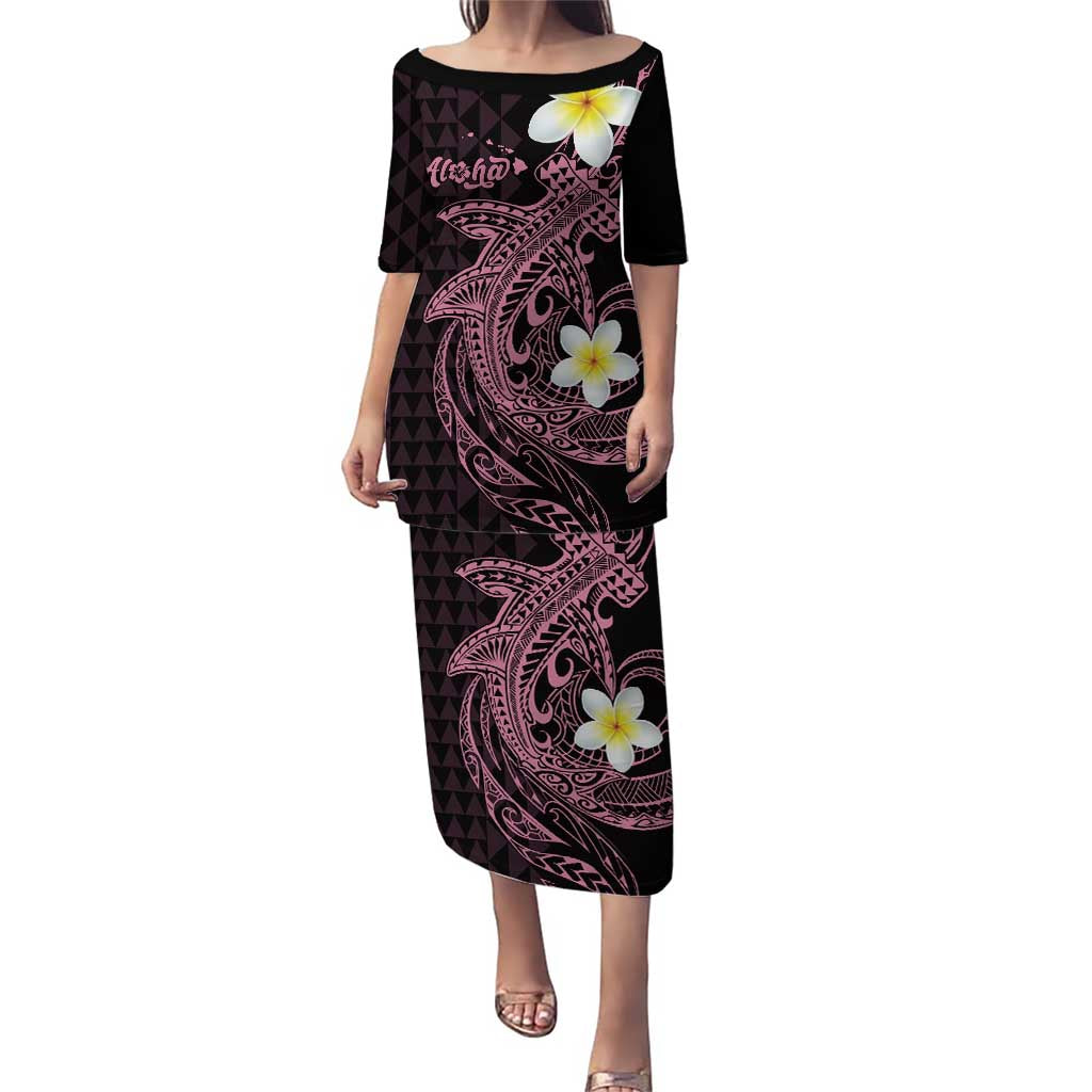 Aloha Hammerhead Shark Puletasi Vivacious Pink Hawaiian Kakau Tribal Tattoo LT9 Long Dress Pink - Polynesian Pride
