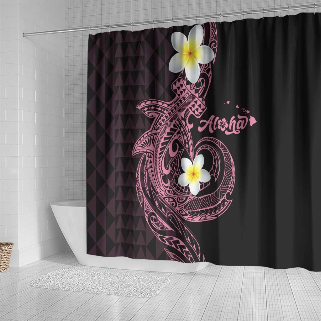 Aloha Hammerhead Shark Shower Curtain Vivacious Pink Hawaiian Kakau Tribal Tattoo LT9 - Polynesian Pride