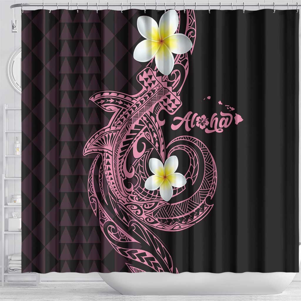 Aloha Hammerhead Shark Shower Curtain Vivacious Pink Hawaiian Kakau Tribal Tattoo LT9 - Polynesian Pride