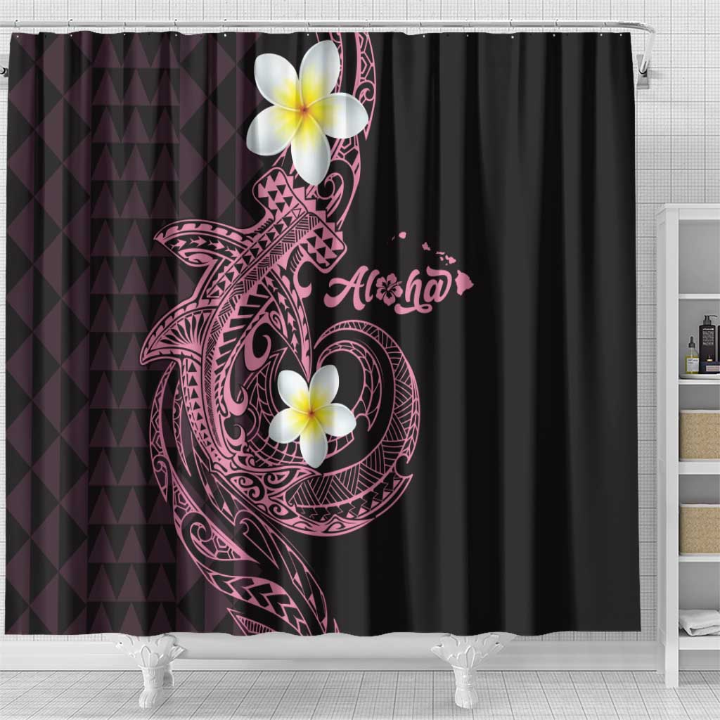 Aloha Hammerhead Shark Shower Curtain Vivacious Pink Hawaiian Kakau Tribal Tattoo LT9 - Polynesian Pride