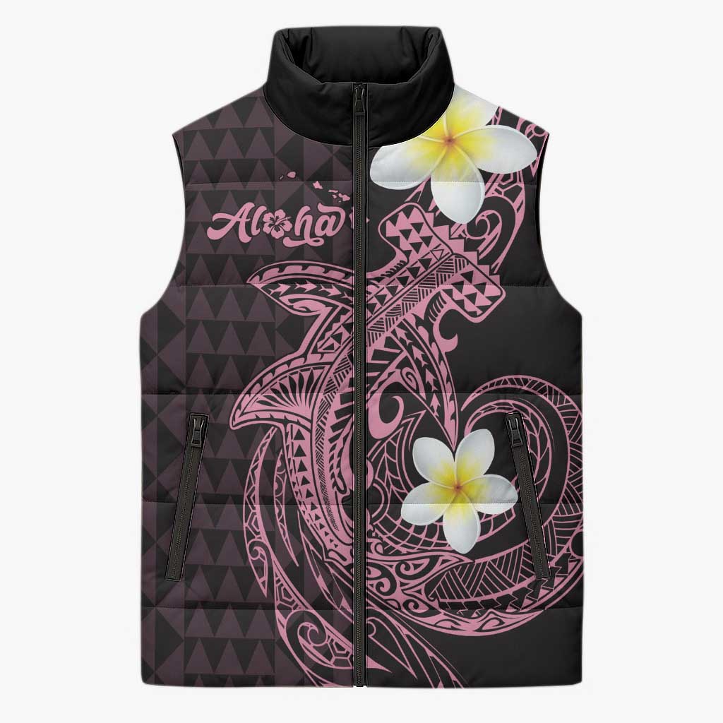 Aloha Hammerhead Shark Sleeveless Puffer Jacket Vivacious Pink Hawaiian Kakau Tribal Tattoo LT9 Unisex Pink - Polynesian Pride