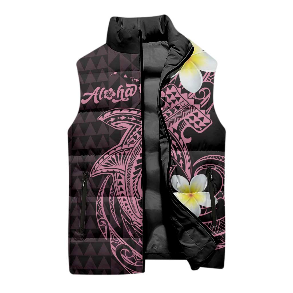 Aloha Hammerhead Shark Sleeveless Puffer Jacket Vivacious Pink Hawaiian Kakau Tribal Tattoo LT9 - Polynesian Pride