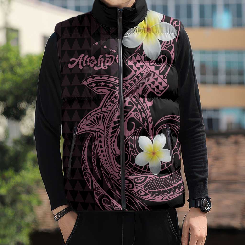 Aloha Hammerhead Shark Sleeveless Puffer Jacket Vivacious Pink Hawaiian Kakau Tribal Tattoo LT9 - Polynesian Pride