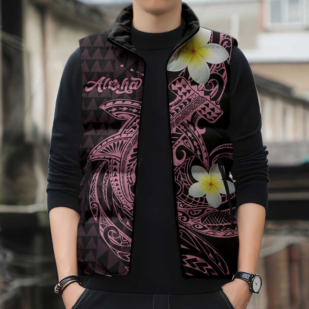 Aloha Hammerhead Shark Sleeveless Puffer Jacket Vivacious Pink Hawaiian Kakau Tribal Tattoo LT9 - Polynesian Pride