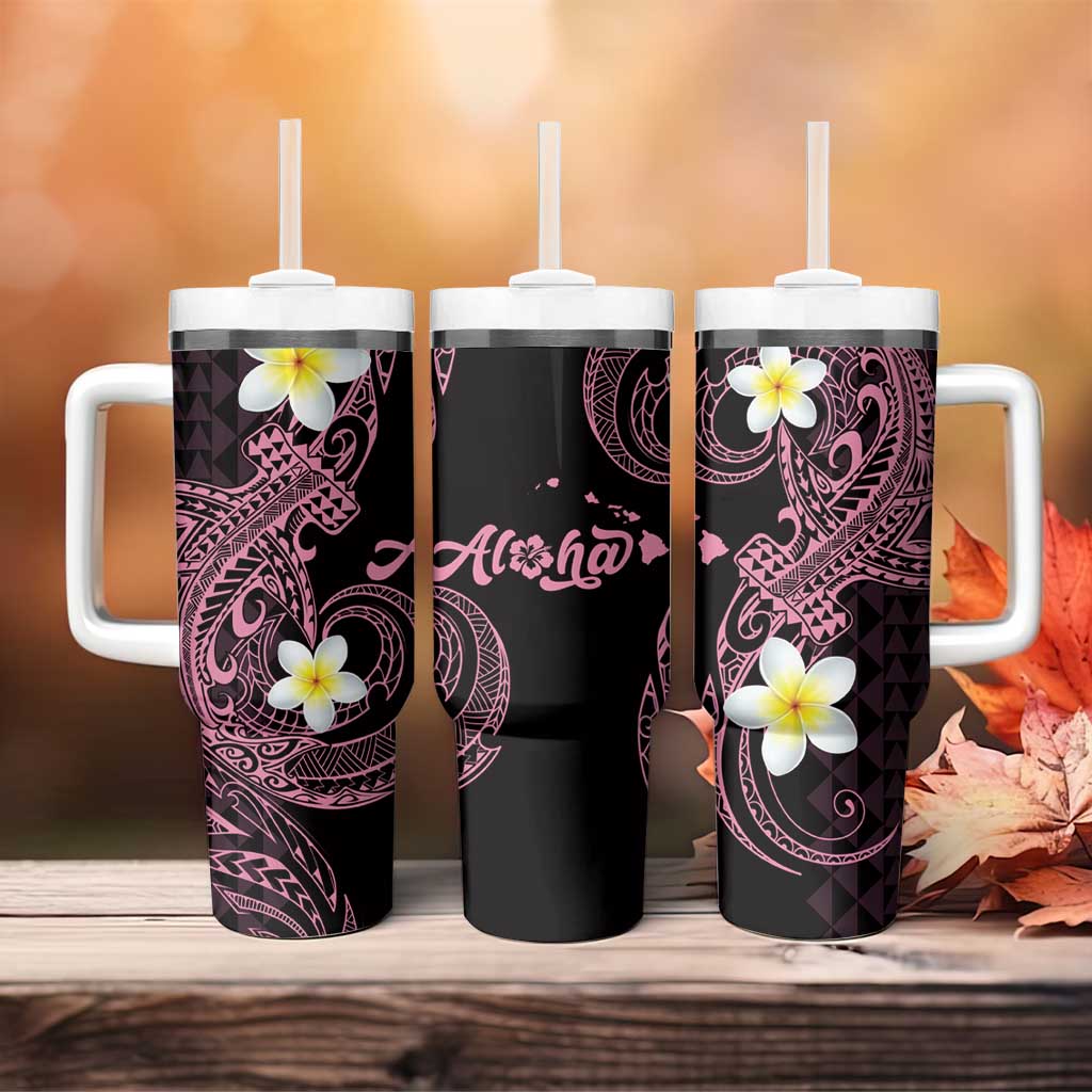 Aloha Hammerhead Shark Tumbler With Handle Vivacious Pink Hawaiian Kakau Tribal Tattoo LT9 - Polynesian Pride