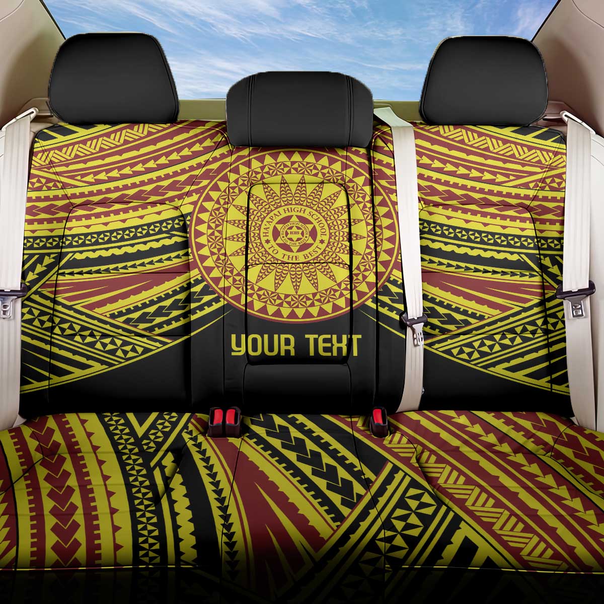 Personalised Tonga Ha apai High School Back Car Seat Cover Ngatu Fonulei Pattern LT9 One Size Gold - Polynesian Pride