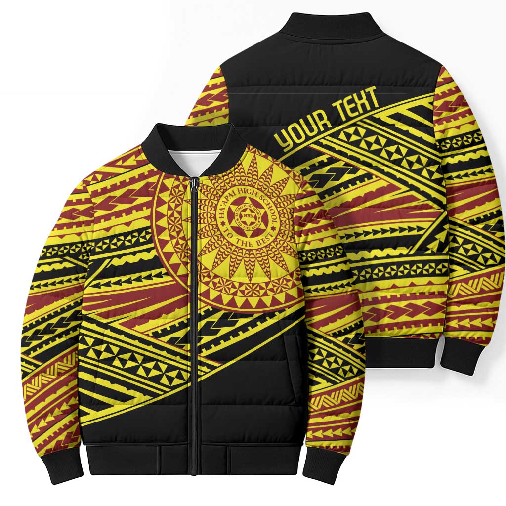 Personalised Tonga Ha apai High School Bomber Puffer Jacket Ngatu Fonulei Pattern LT9 - Polynesian Pride