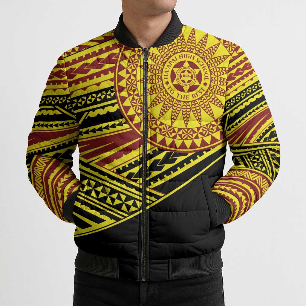 Personalised Tonga Ha apai High School Bomber Puffer Jacket Ngatu Fonulei Pattern LT9 - Polynesian Pride