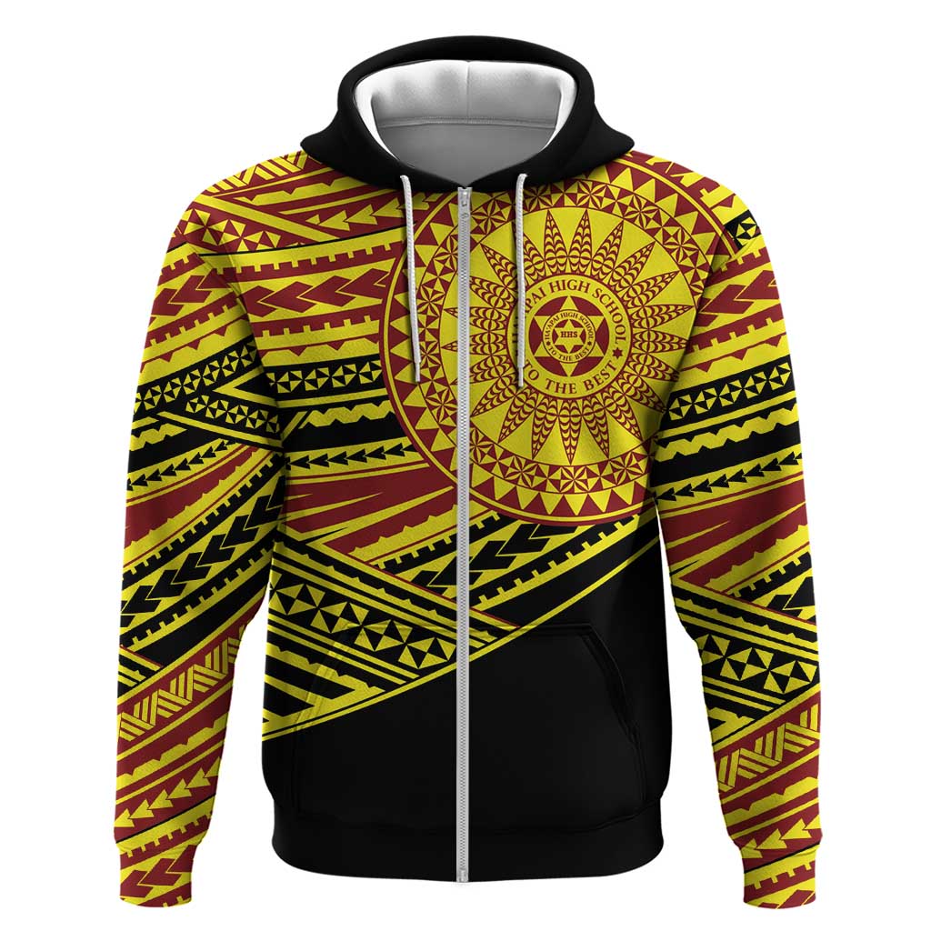 Personalised Tonga Ha apai High School Hoodie Ngatu Fonulei Pattern LT9 Zip Hoodie Gold - Polynesian Pride