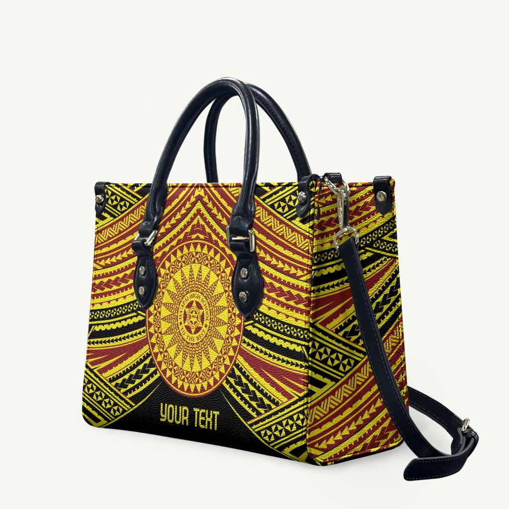 Personalised Tonga Ha apai High School Leather Bag Ngatu Fonulei Pattern LT9 Gold - Polynesian Pride