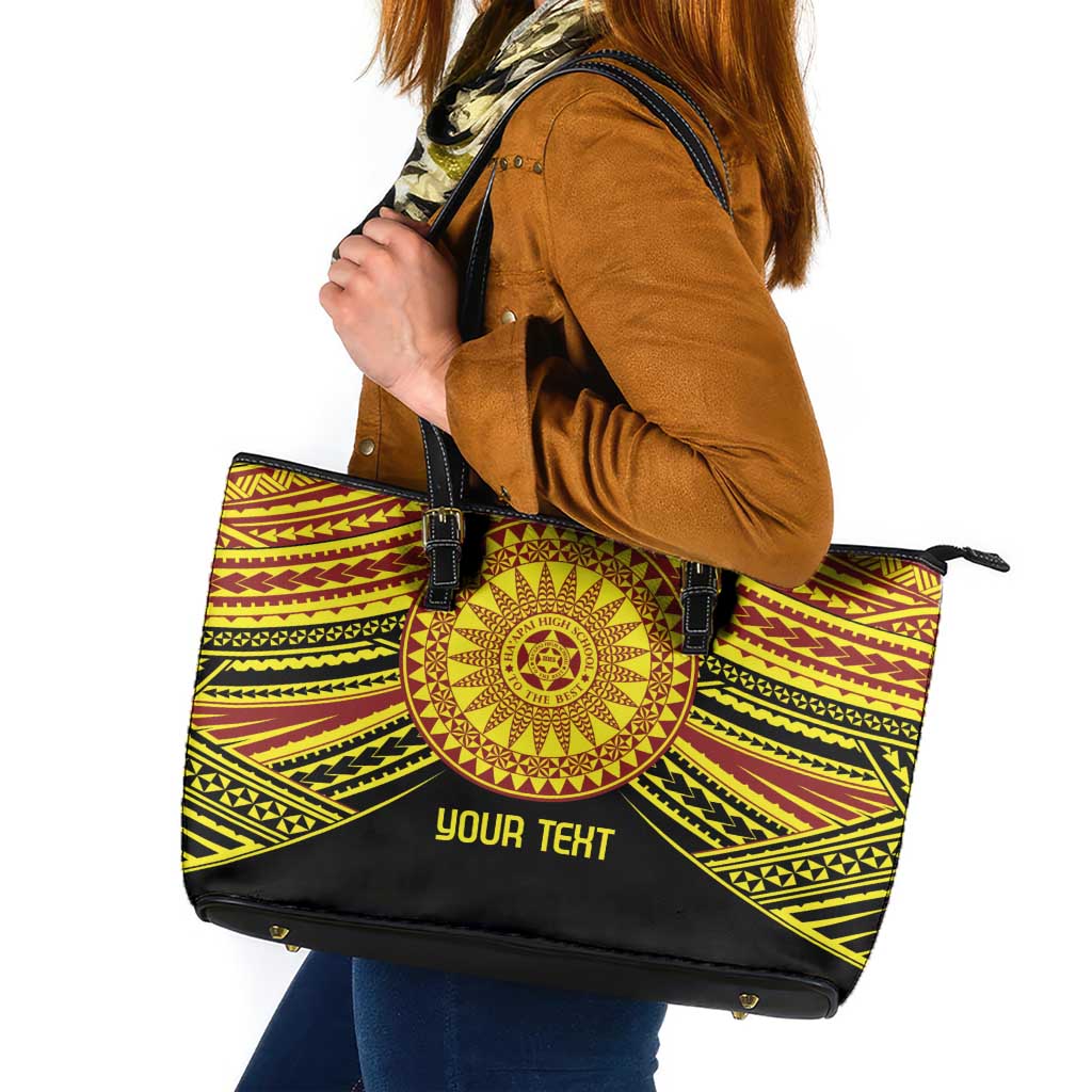 Personalised Tonga Ha apai High School Leather Tote Bag Ngatu Fonulei Pattern LT9 Gold - Polynesian Pride