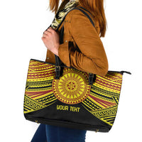 Personalised Tonga Ha apai High School Leather Tote Bag Ngatu Fonulei Pattern LT9 Gold - Polynesian Pride