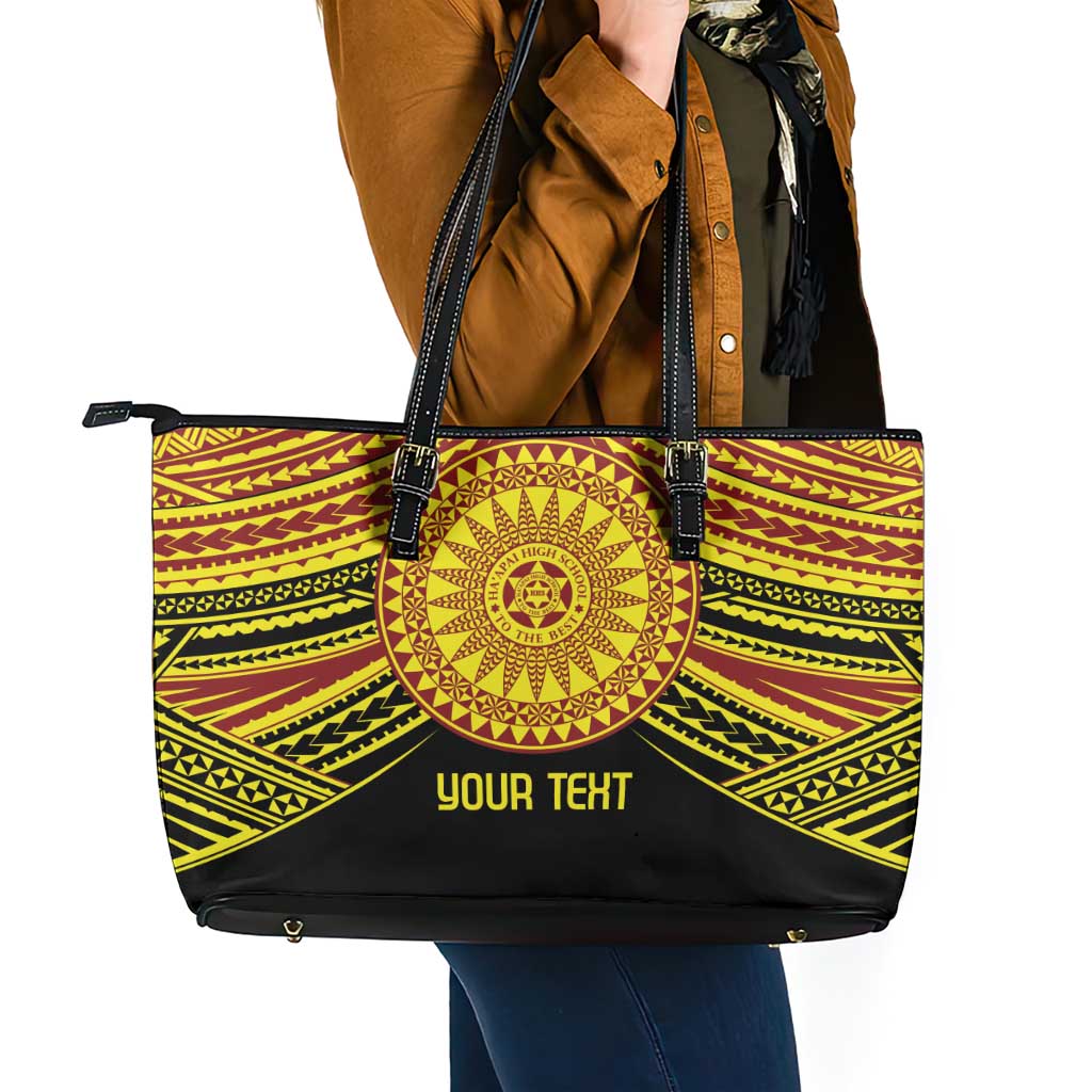 Personalised Tonga Ha apai High School Leather Tote Bag Ngatu Fonulei Pattern LT9 - Polynesian Pride
