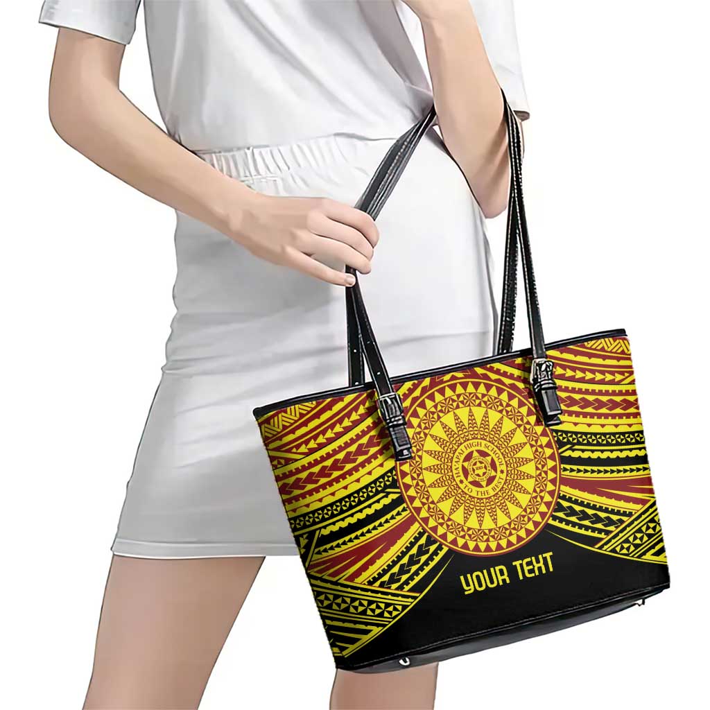Personalised Tonga Ha apai High School Leather Tote Bag Ngatu Fonulei Pattern LT9 - Polynesian Pride