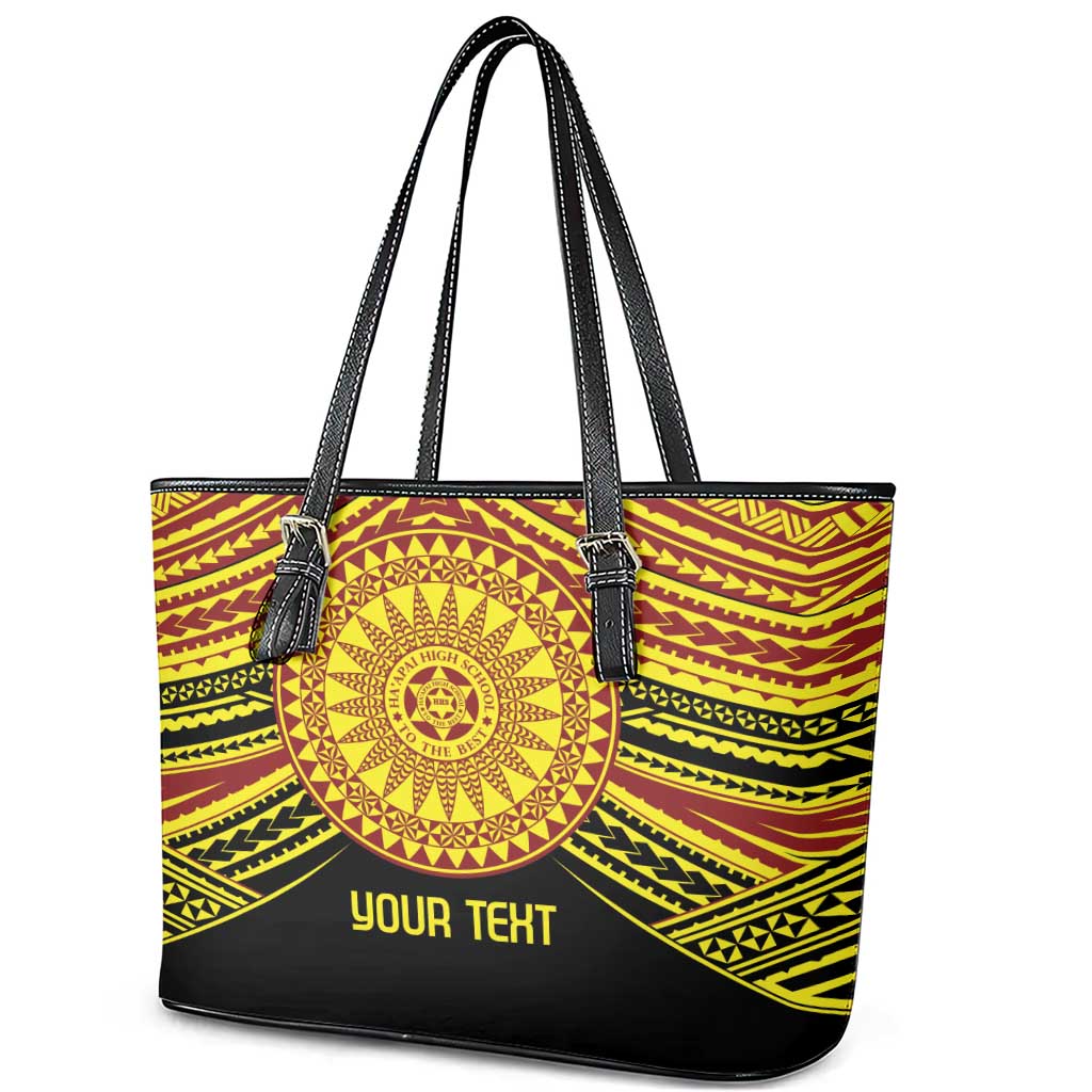 Personalised Tonga Ha apai High School Leather Tote Bag Ngatu Fonulei Pattern LT9 - Polynesian Pride