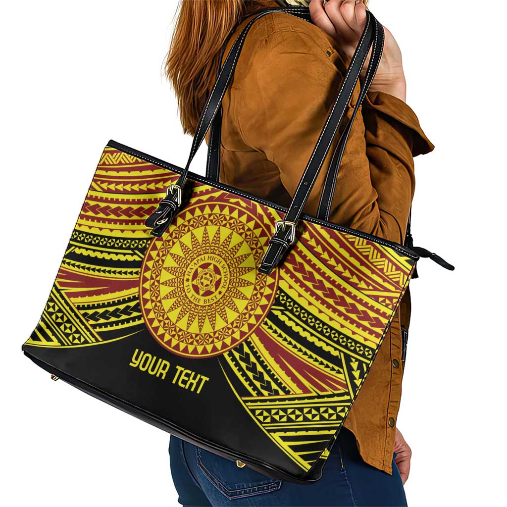 Personalised Tonga Ha apai High School Leather Tote Bag Ngatu Fonulei Pattern LT9 - Polynesian Pride