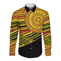 Personalised Tonga Ha apai High School Long Sleeve Button Shirt Ngatu Fonulei Pattern LT9 Unisex Gold - Polynesian Pride