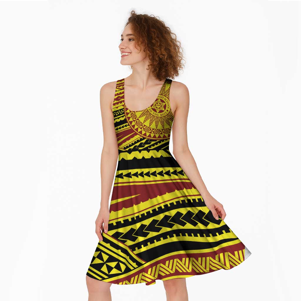 Personalised Tonga Ha apai High School Midi Dress Ngatu Fonulei Pattern LT9 - Polynesian Pride