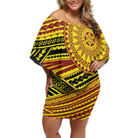 Personalised Tonga Ha apai High School Off Shoulder Short Dress Ngatu Fonulei Pattern LT9 Women Gold - Polynesian Pride