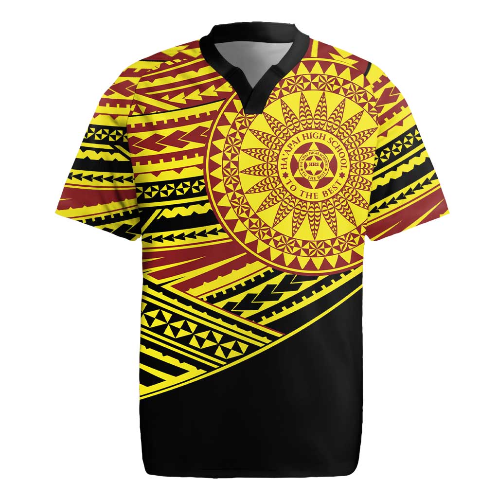 Personalised Tonga Ha apai High School Rugby Jersey Ngatu Fonulei Pattern LT9 Gold - Polynesian Pride