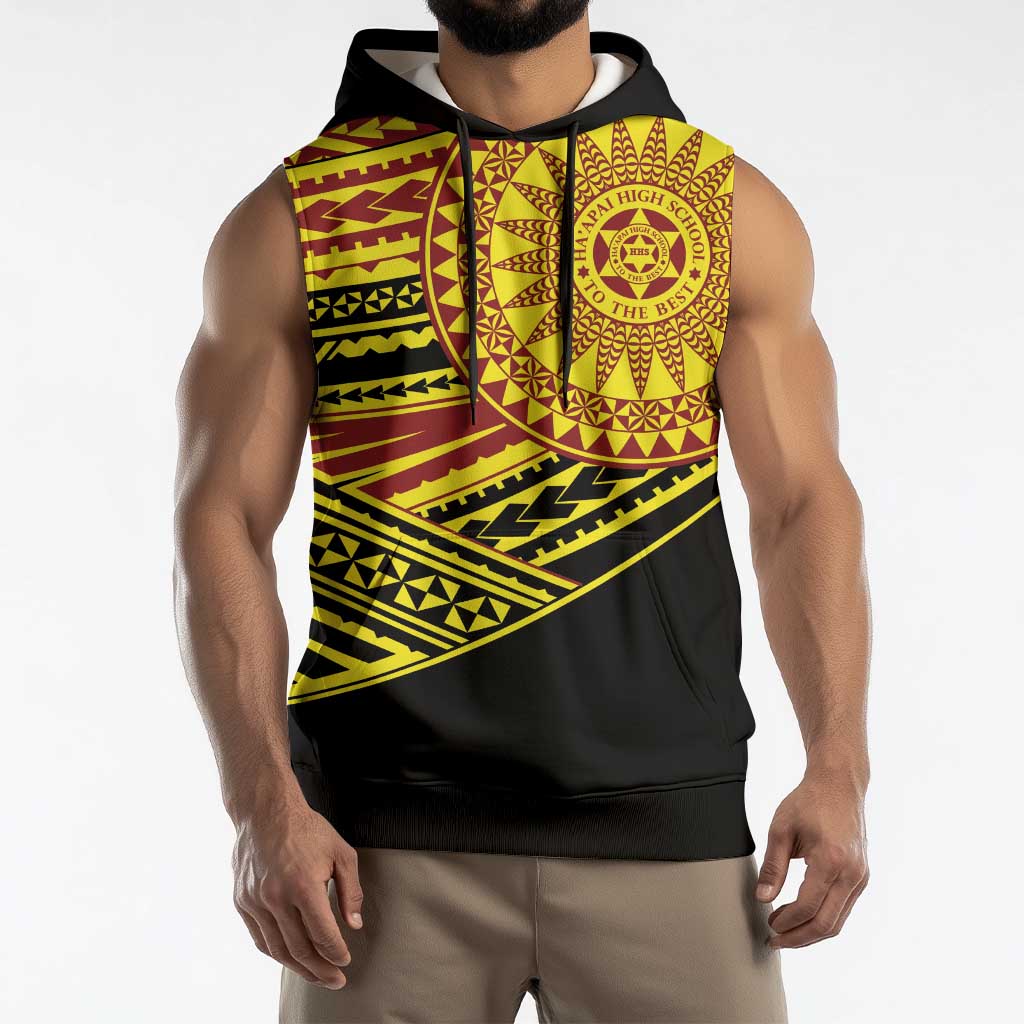 Personalised Tonga Ha apai High School Sleeveless Hoodie Ngatu Fonulei Pattern LT9 - Polynesian Pride