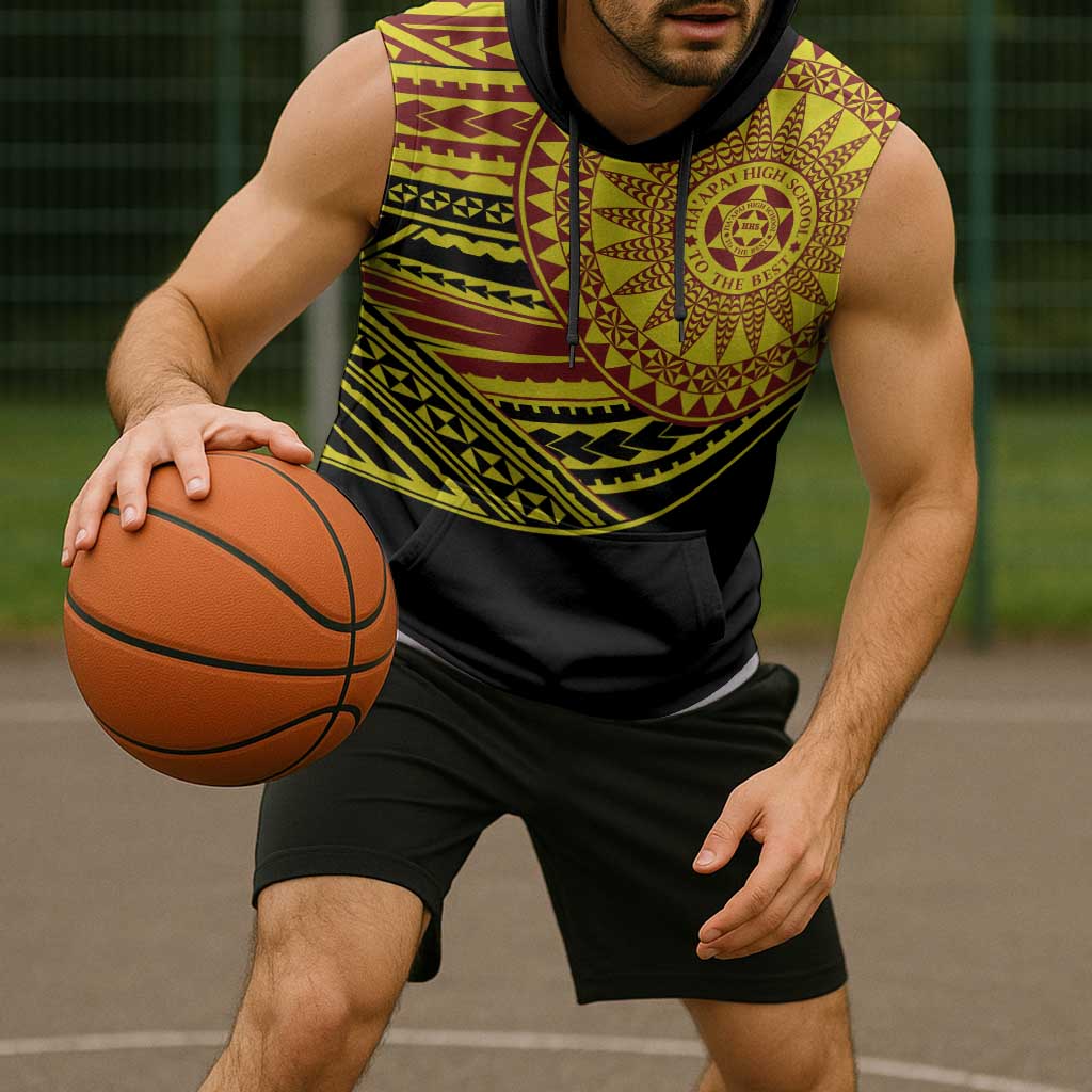 Personalised Tonga Ha apai High School Sleeveless Hoodie Ngatu Fonulei Pattern LT9 - Polynesian Pride