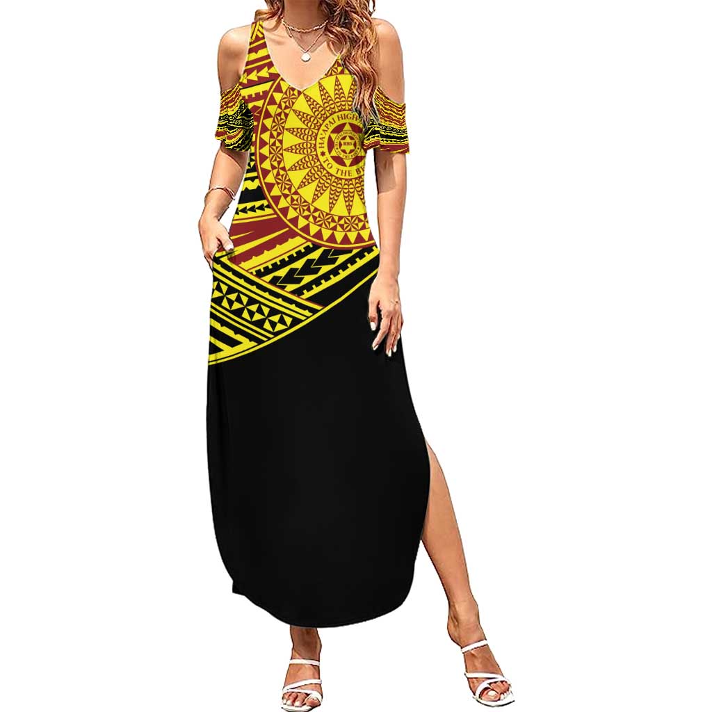 Personalised Tonga Ha apai High School Summer Maxi Dress Ngatu Fonulei Pattern LT9 Women Gold - Polynesian Pride