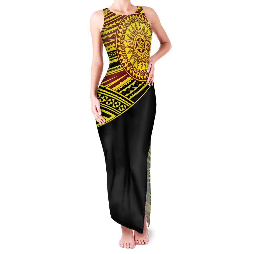 Personalised Tonga Ha apai High School Tank Maxi Dress Ngatu Fonulei Pattern LT9 Women Gold - Polynesian Pride