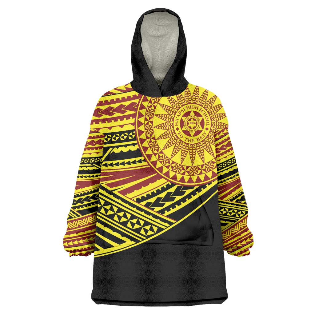 Personalised Tonga Ha apai High School Wearable Blanket Hoodie Ngatu Fonulei Pattern LT9 One Size Gold - Polynesian Pride