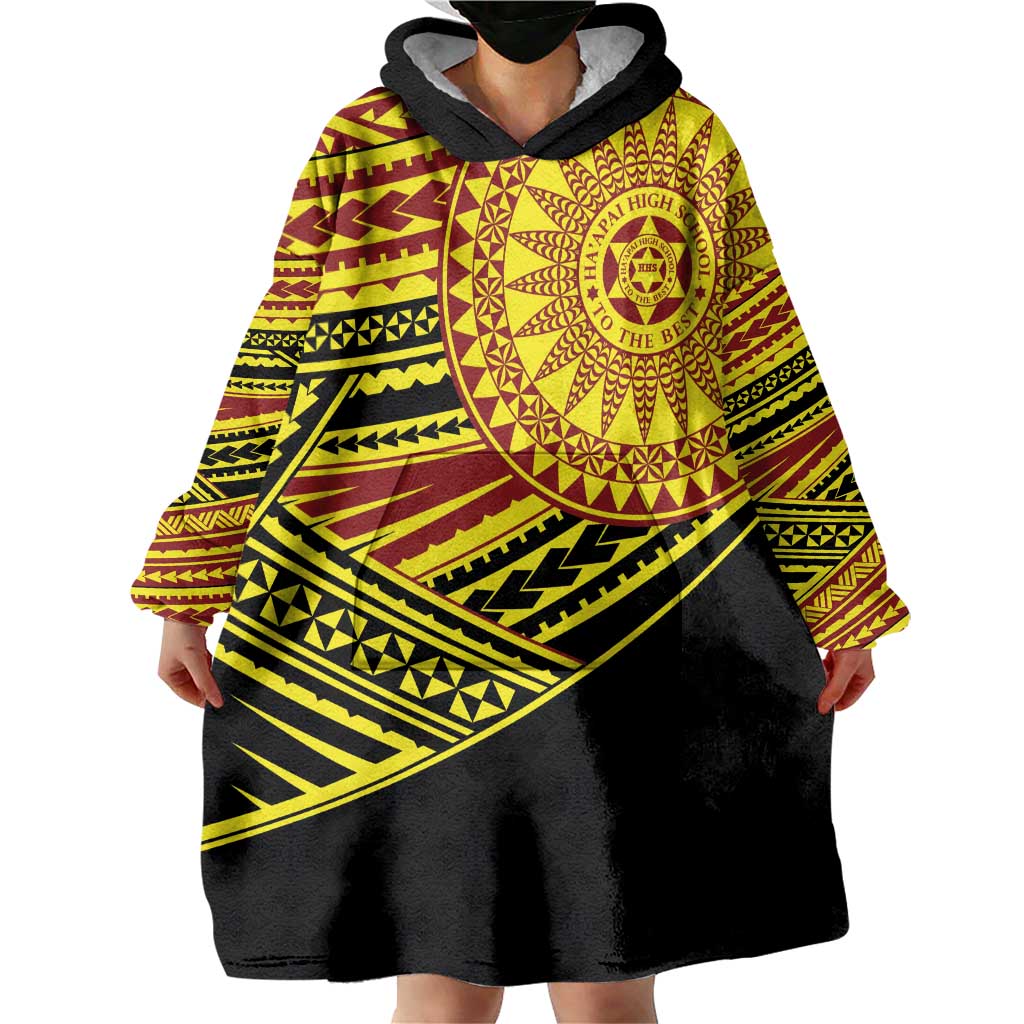 Personalised Tonga Ha apai High School Wearable Blanket Hoodie Ngatu Fonulei Pattern LT9 - Polynesian Pride