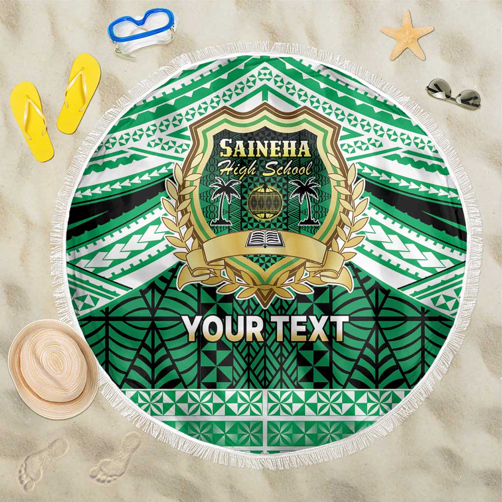 Personalised Tonga Saineha High School Beach Blanket Polynesian Ngatu Tribal LT9 One Size 150cm Green - Polynesian Pride