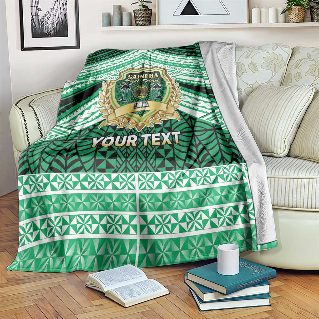 Personalised Tonga Saineha High School Blanket Polynesian Ngatu Tribal LT9 Green - Polynesian Pride