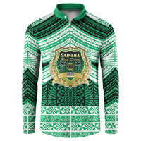 Personalised Tonga Saineha High School Button Sweatshirt Polynesian Ngatu Tribal LT9 Green - Polynesian Pride