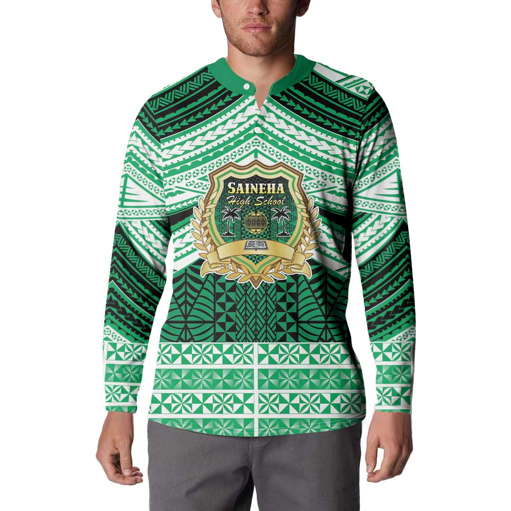 Personalised Tonga Saineha High School Button Sweatshirt Polynesian Ngatu Tribal LT9 - Polynesian Pride