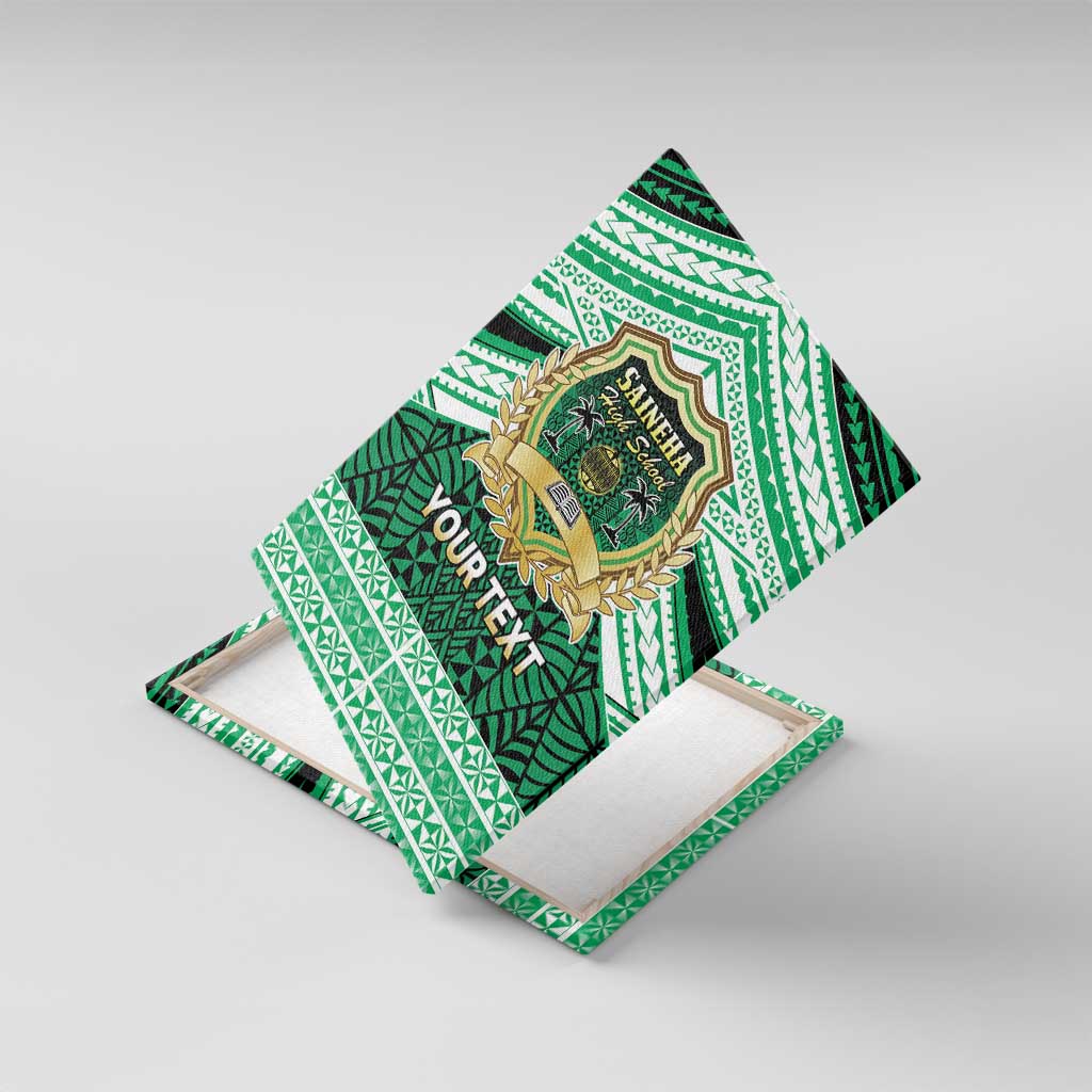 Personalised Tonga Saineha High School Canvas Wall Art Polynesian Ngatu Tribal LT9 With Frame Green - Polynesian Pride