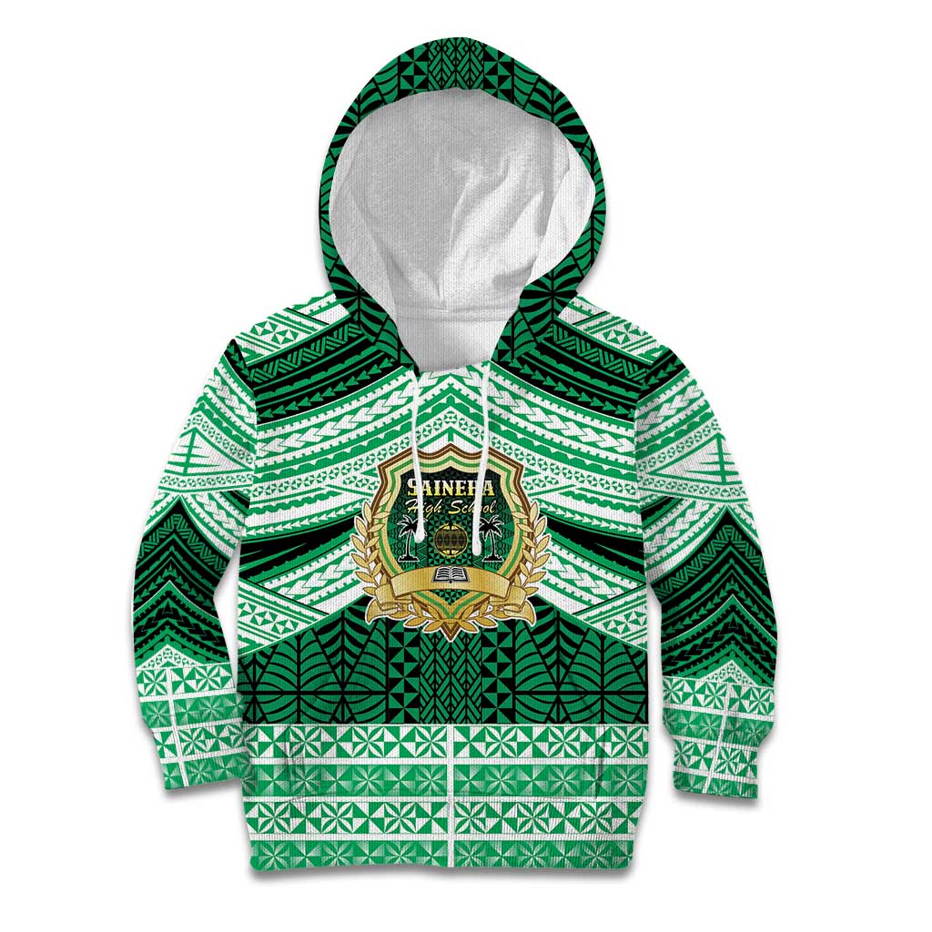 Personalised Tonga Saineha High School Kid Hoodie Polynesian Ngatu Tribal LT9 Hoodie Green - Polynesian Pride