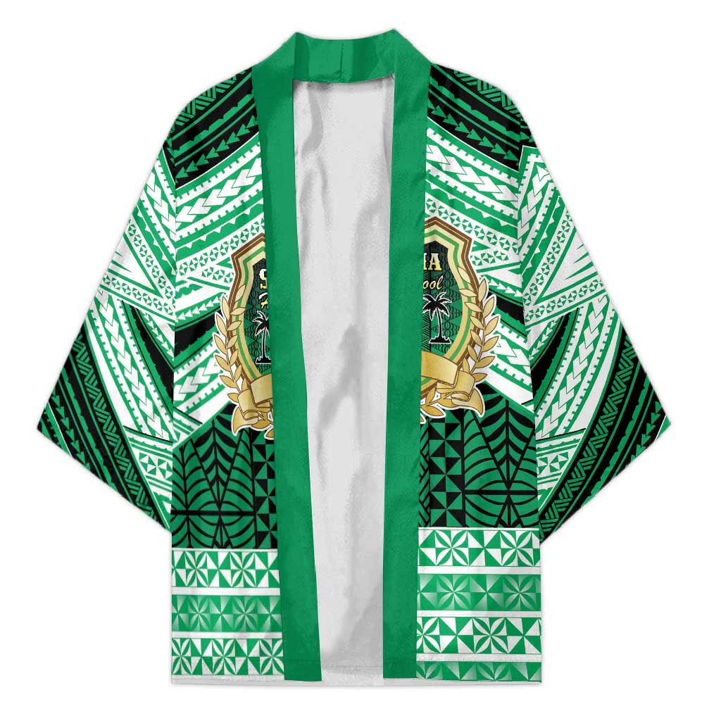 Personalised Tonga Saineha High School Kimono Polynesian Ngatu Tribal LT9 Unisex Green - Polynesian Pride