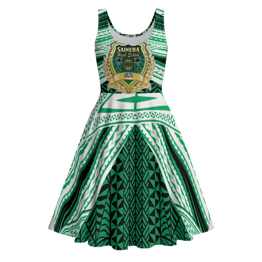 Personalised Tonga Saineha High School Midi Dress Polynesian Ngatu Tribal LT9 Green - Polynesian Pride