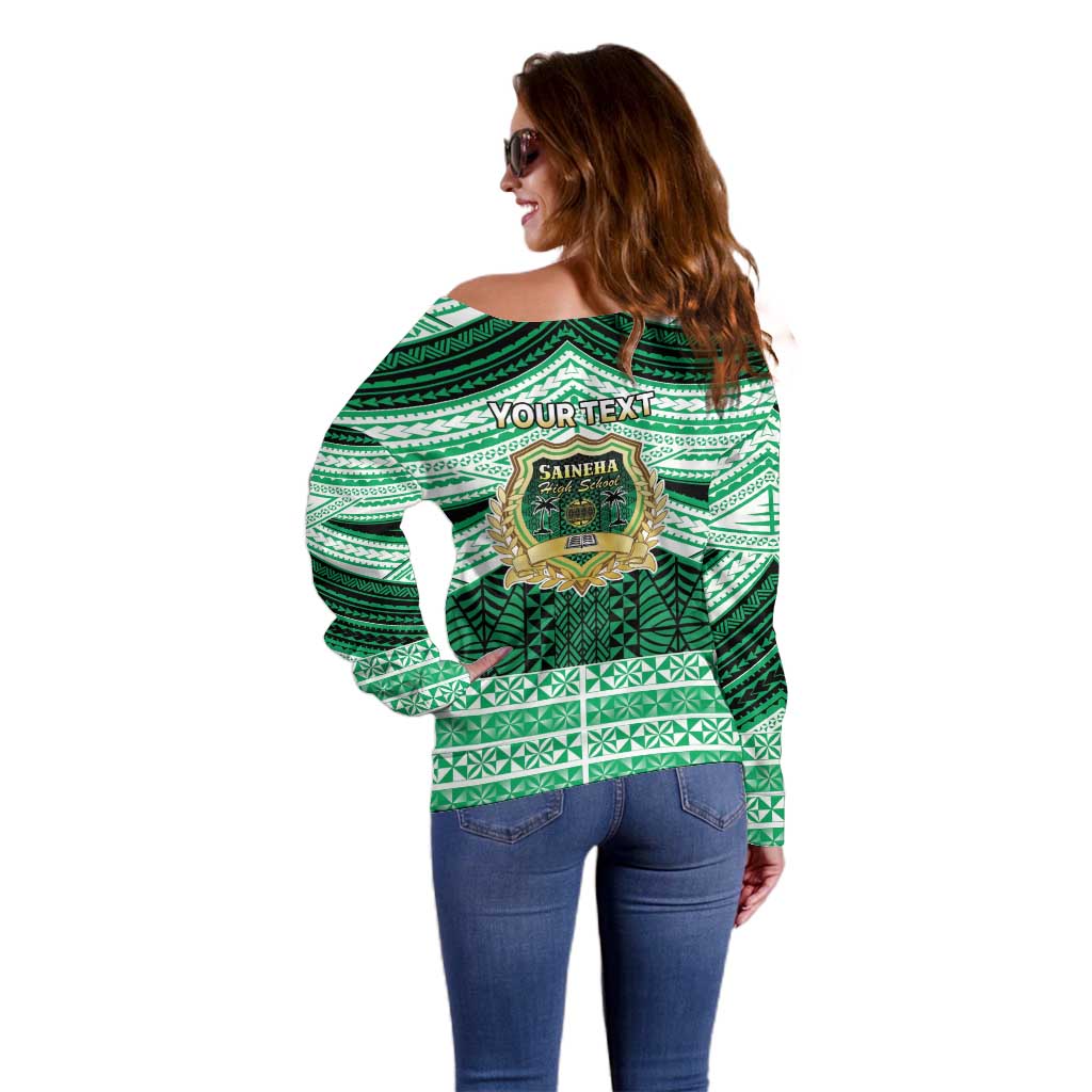 Personalised Tonga Saineha High School Off Shoulder Sweater Polynesian Ngatu Tribal LT9 - Polynesian Pride
