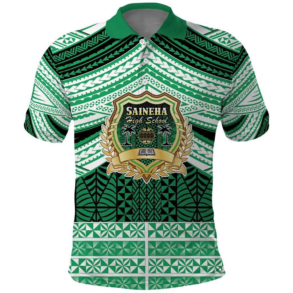 Personalised Tonga Saineha High School Polo Shirt Polynesian Ngatu Tribal LT9 Green - Polynesian Pride