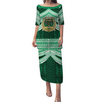Personalised Tonga Saineha High School Puletasi Polynesian Ngatu Tribal LT9 Long Dress Green - Polynesian Pride