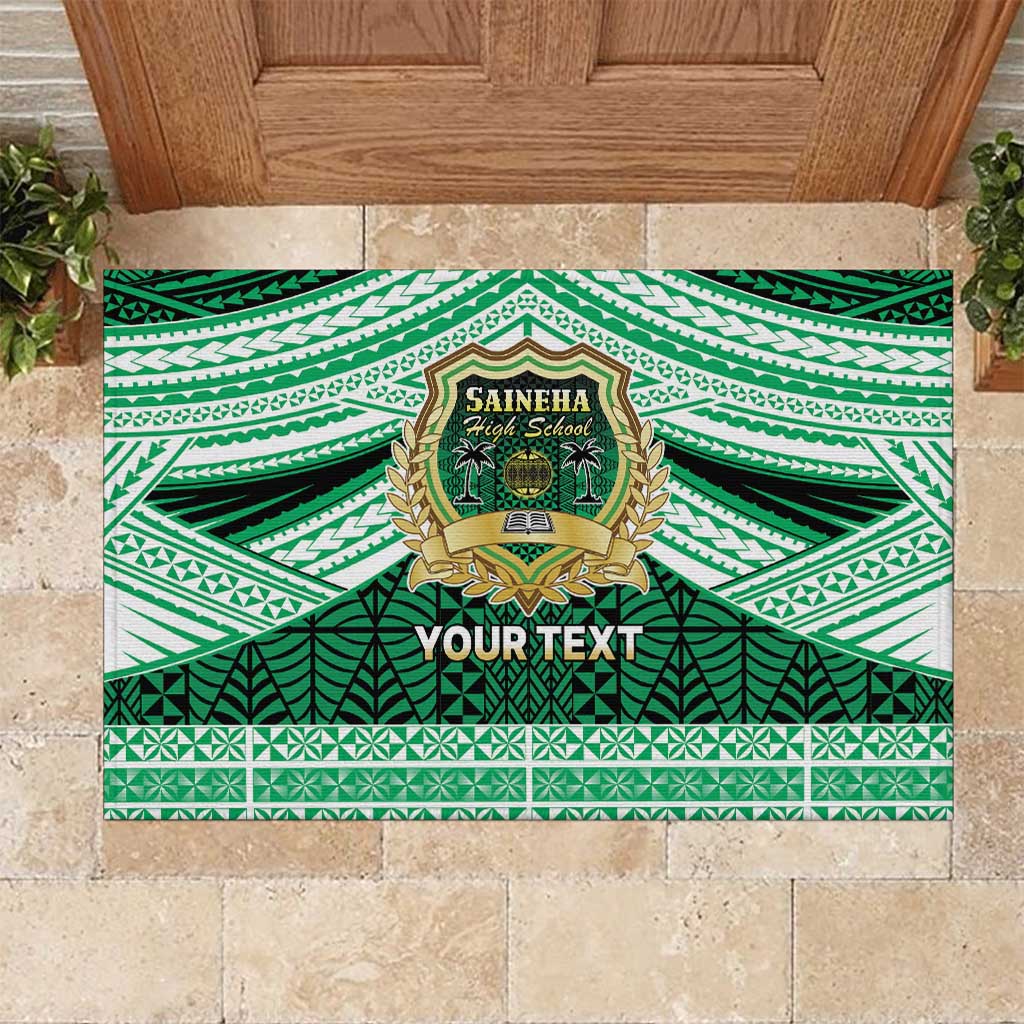 Personalised Tonga Saineha High School Rubber Doormat Polynesian Ngatu Tribal LT9 Green - Polynesian Pride