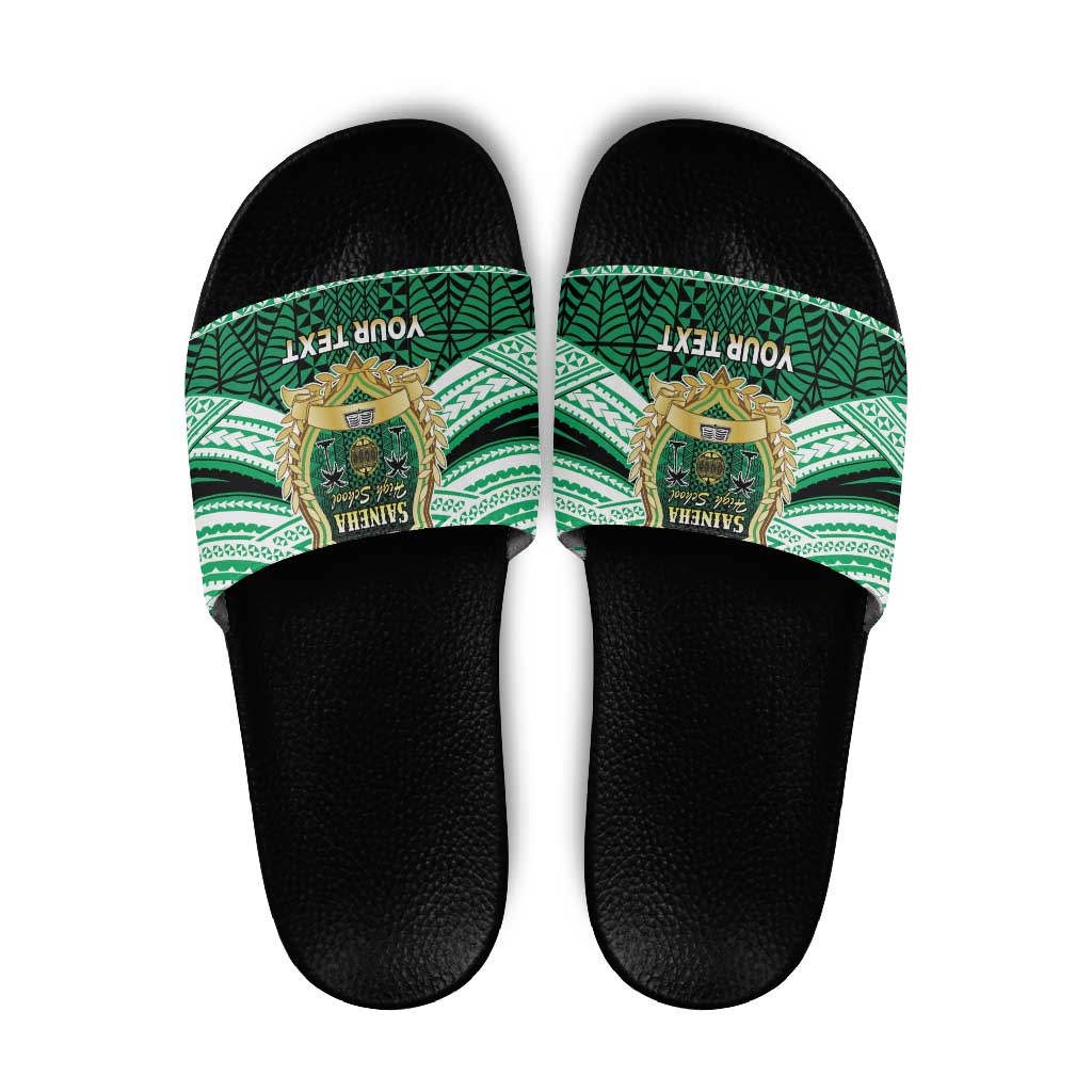 Personalised Tonga Saineha High School Slide Sandals Polynesian Ngatu Tribal LT9 Green - Polynesian Pride