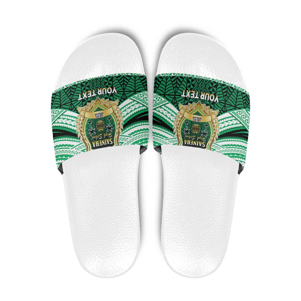 Personalised Tonga Saineha High School Slide Sandals Polynesian Ngatu Tribal LT9 Green - Polynesian Pride