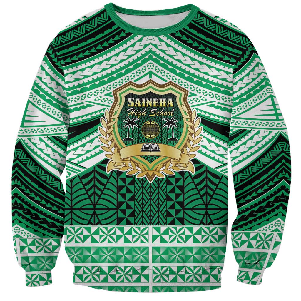 Personalised Tonga Saineha High School Sweatshirt Polynesian Ngatu Tribal LT9 Unisex Green - Polynesian Pride