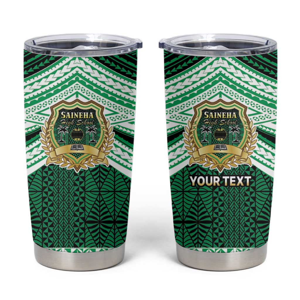Personalised Tonga Saineha High School Tumbler Cup Polynesian Ngatu Tribal LT9 Green - Polynesian Pride